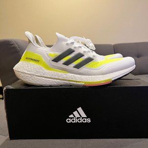 Adidas Ultraboost 21 Men's Sz 9 White, Solar Yellow, Black, Pink